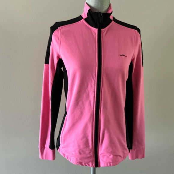 Vintage ralph Lauren pink and black zipper colorblock track jacket medium - Picture 1 of 8